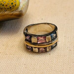 Sterling Silver/14k yellow gold ring with colorful stones